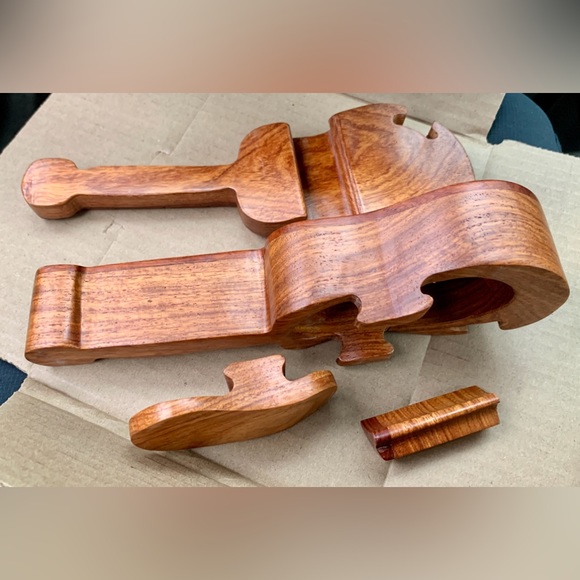 Vtg Artisan Hand Crafted Hardwood Figural Guitar Puzzle Jewelry Stash Box - Picture 11 of 15
